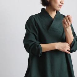 ⁑秋／最終ＳＡＬＥ　上質ギマ擬麻コットン　和装　重ね襟　Vネック シャツ チュニック ゆったり グリーン R43B 12枚目の画像