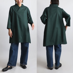 ⁑秋／最終ＳＡＬＥ　上質ギマ擬麻コットン　和装　重ね襟　Vネック シャツ チュニック ゆったり グリーン R43B 5枚目の画像