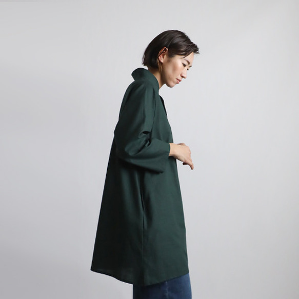 ⁑秋／最終ＳＡＬＥ　上質ギマ擬麻コットン　和装　重ね襟　Vネック シャツ チュニック ゆったり グリーン R43B 6枚目の画像
