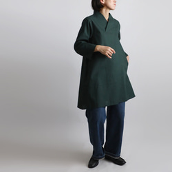 ⁑秋／最終ＳＡＬＥ　上質ギマ擬麻コットン　和装　重ね襟　Vネック シャツ チュニック ゆったり グリーン R43B 9枚目の画像