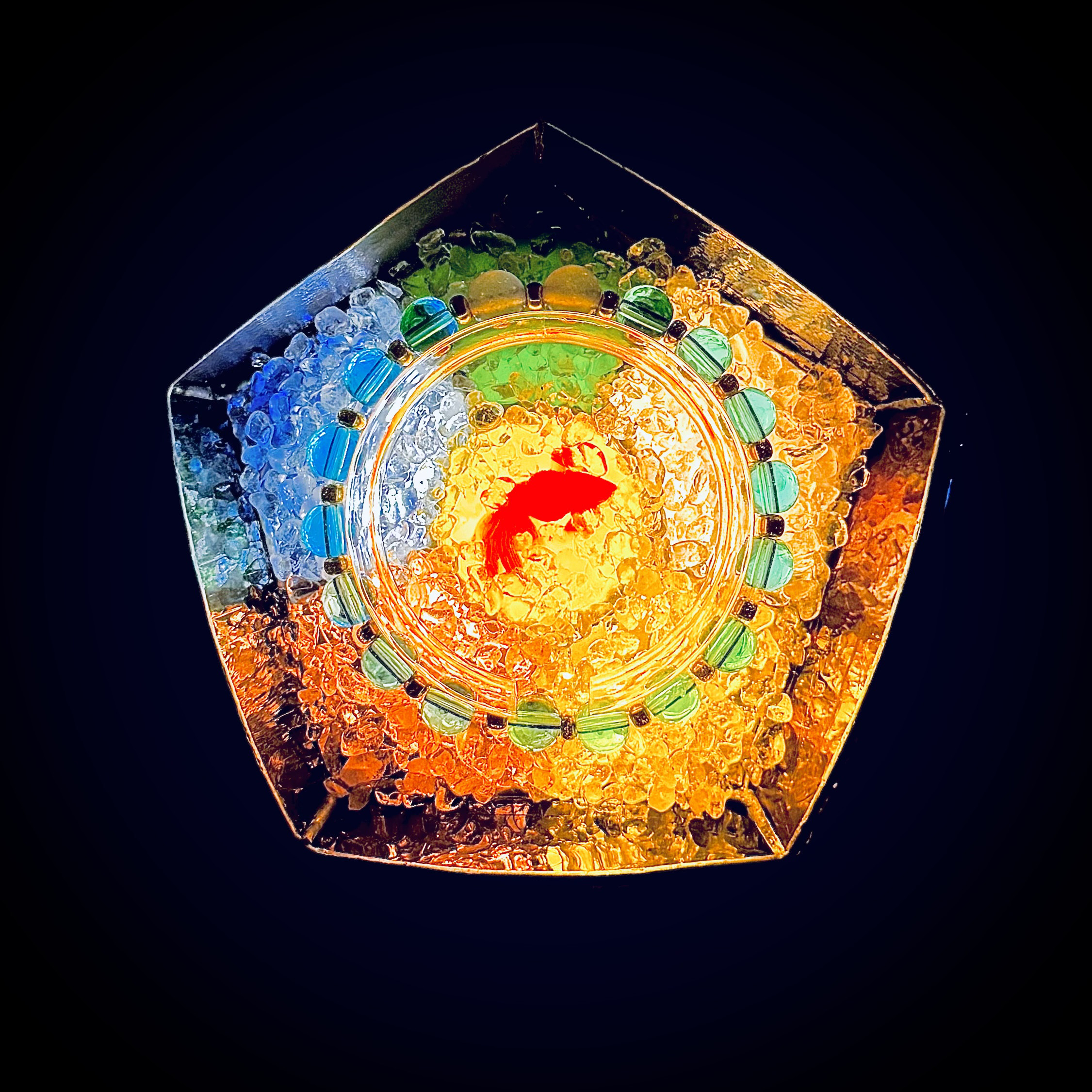 Lー3 自然石のブレスレット& ステンドグラスのイルミネーション皿