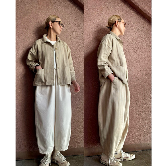 RATA❤️選擇你的長度❤️男士精緻成人半夾克❤️寬鬆版型❤️條紋棉麻 第9張的照片