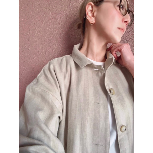 RATA❤️選擇你的長度❤️男士精緻成人半夾克❤️寬鬆版型❤️條紋棉麻 第2張的照片