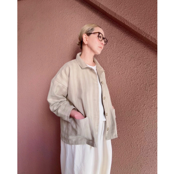 RATA❤️選擇你的長度❤️男士精緻成人半夾克❤️寬鬆版型❤️條紋棉麻 第6張的照片