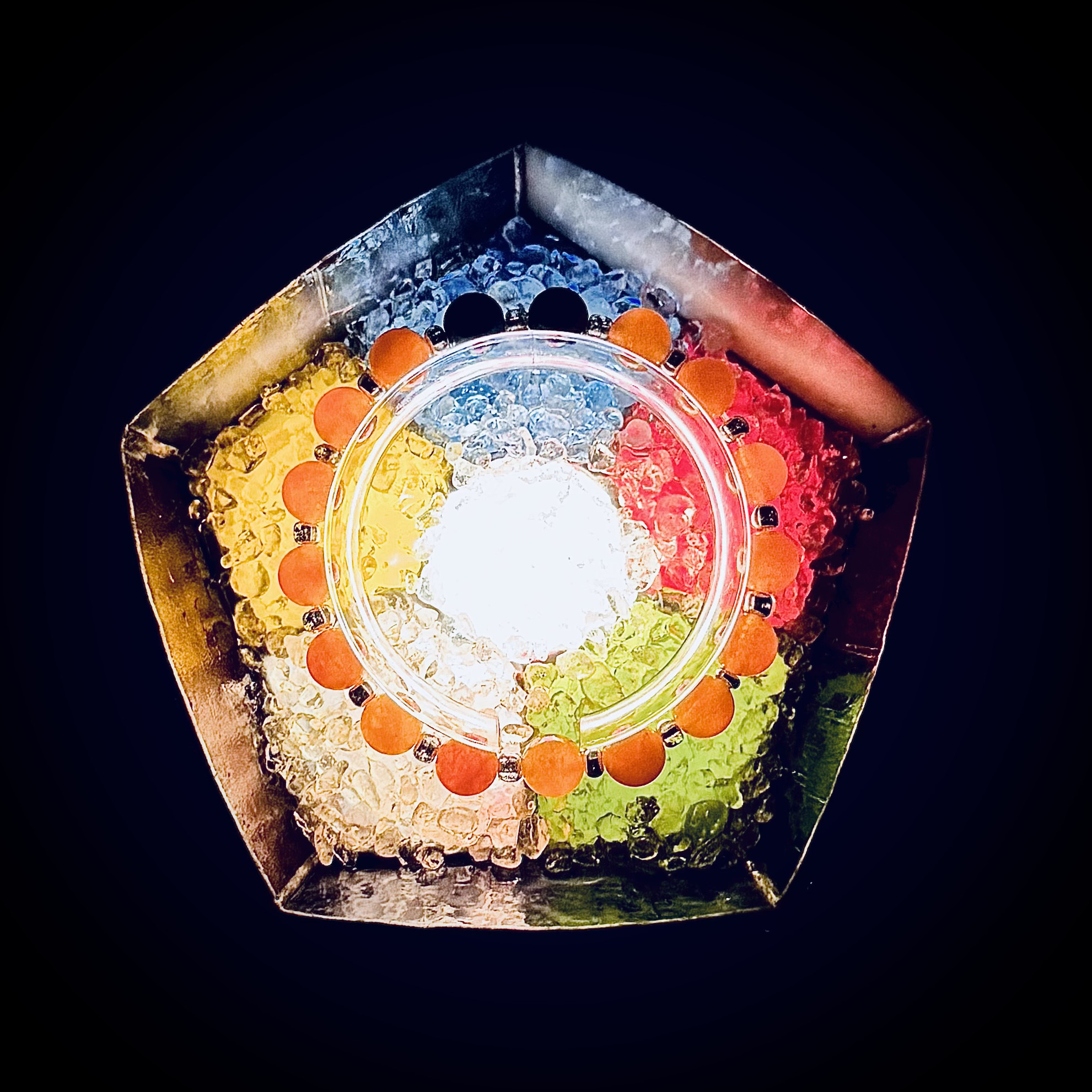 Lー5 自然石のブレスレット& ステンドグラスのイルミネーション皿