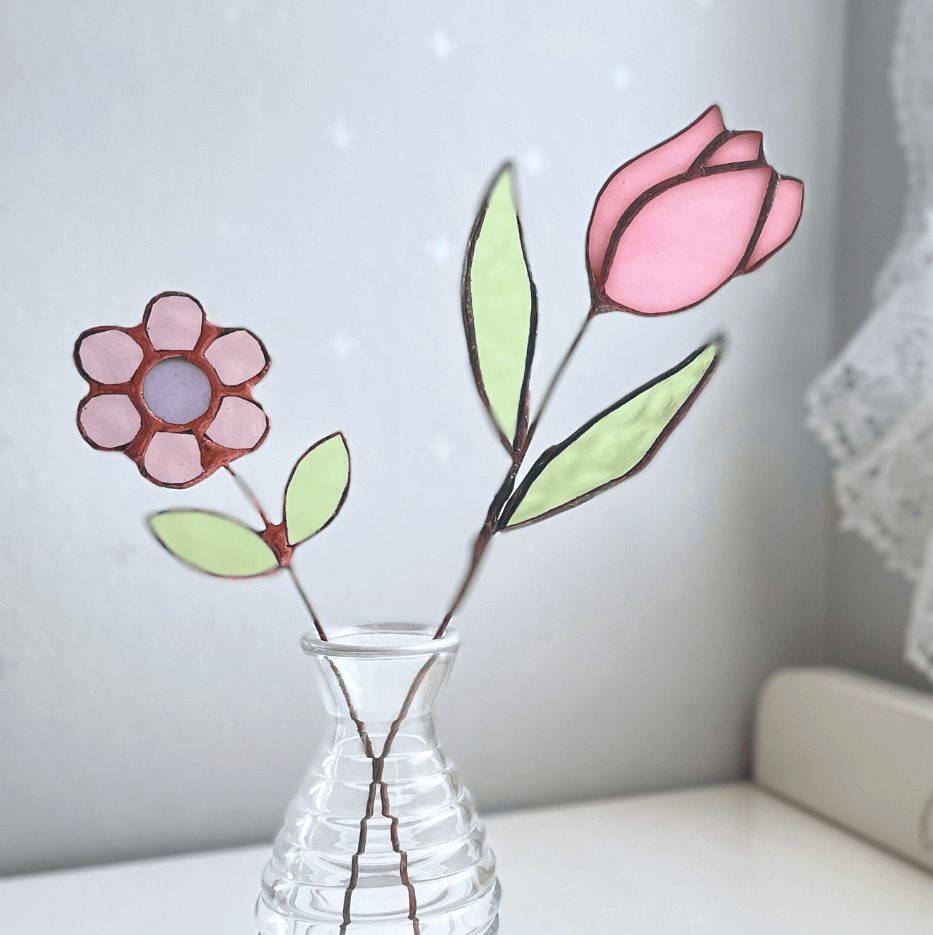 ★送料無料 ステンドグラス お花 2本セット ★ チューリップ ピンク  枯れない フラワーギフト 母の日