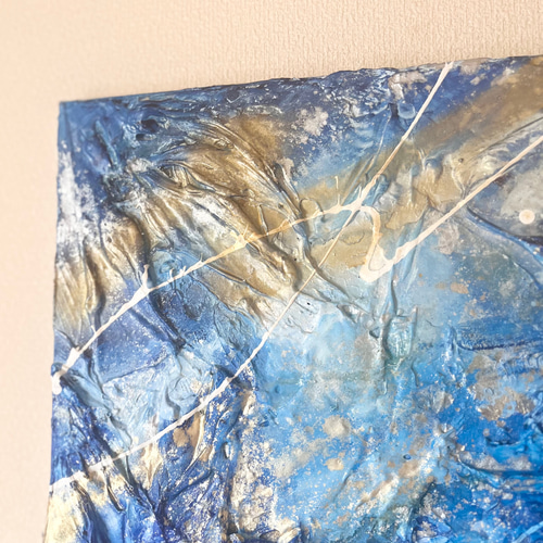 インテリアモダン抽象画＊現代アート 絵画　原画　ゴールド　青　大きめ Dive/ 抽象画 (S4) /アート/インテリア/モダン/現代アート/ゴールド