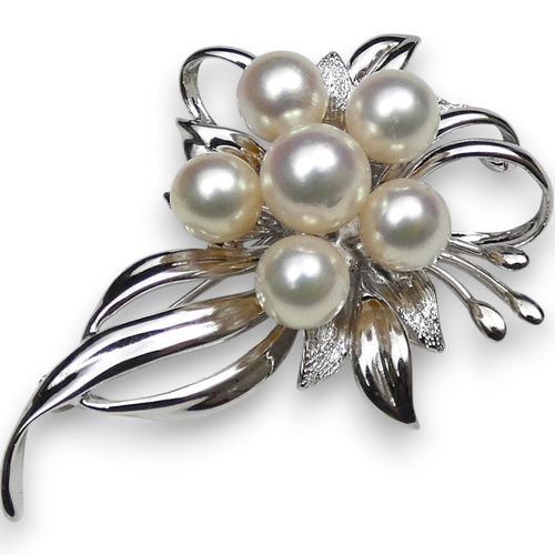 アコヤ本真珠ブローチ 強テリ上質花珠級約6.5-7.8mm×6Pcs 大粒日本産