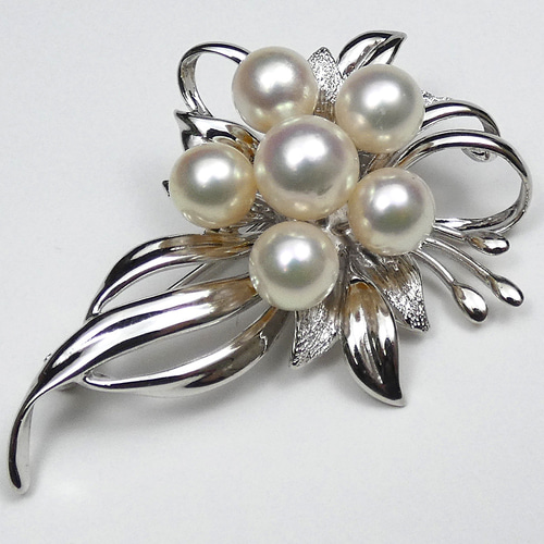 アコヤ本真珠ブローチ 強テリ上質花珠級約6.5-7.8mm×6Pcs 大粒