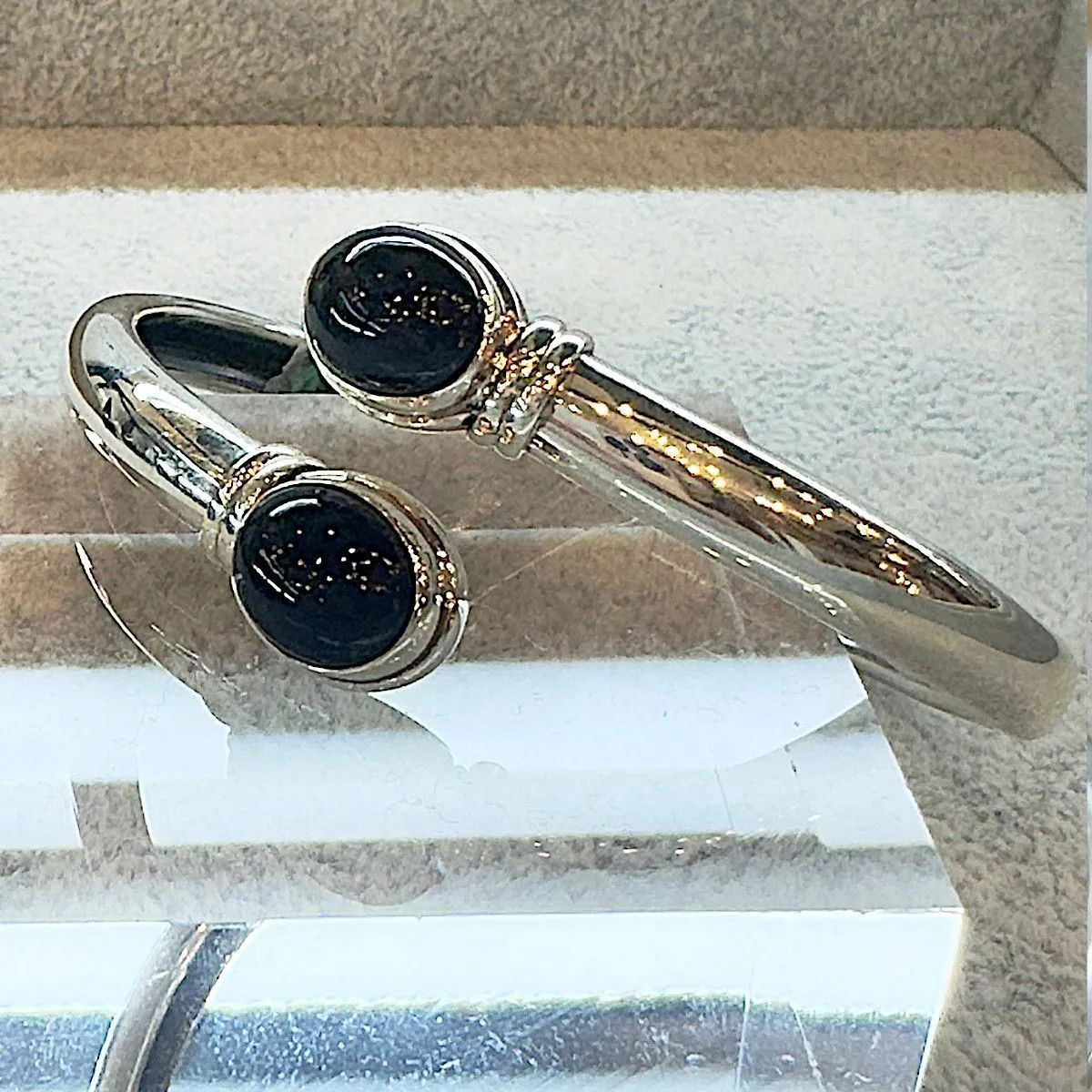 シルバーブレスレット オニキス シルバー925 天然石 バングル ラップブレスレット  ハンドメイド 一点物