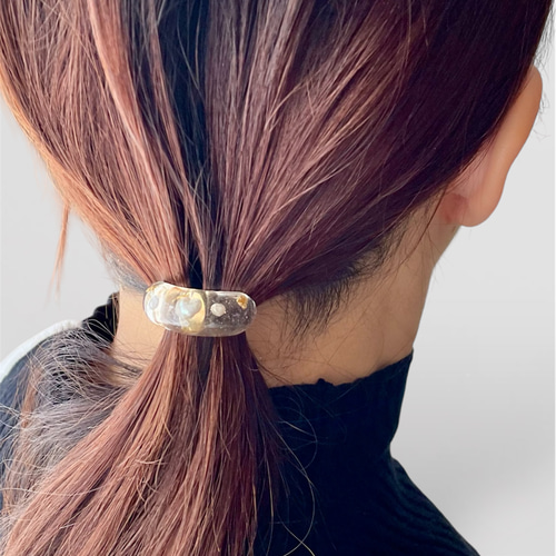 クリア くすみカラー ポニーフック ヘアカフ レジン マーブル ギフト