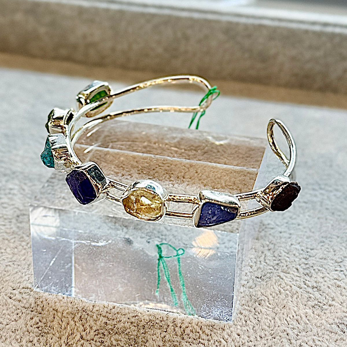 シルバーバングル ブレスレット マルチカラー 原石デザイン シルバー925 天然石 レディース ハンドメイド 一点物