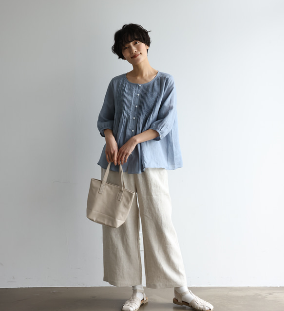 大人のゆとりある着心地 ナチュラル風合いのワイドパンツ 　生成色　250402-1 5枚目の画像