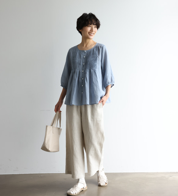大人のゆとりある着心地 ナチュラル風合いのワイドパンツ 　生成色　250402-1 4枚目の画像
