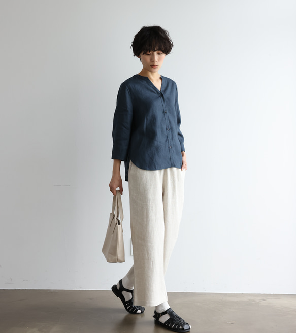 大人のゆとりある着心地 ナチュラル風合いのワイドパンツ 　生成色　250402-1 7枚目の画像