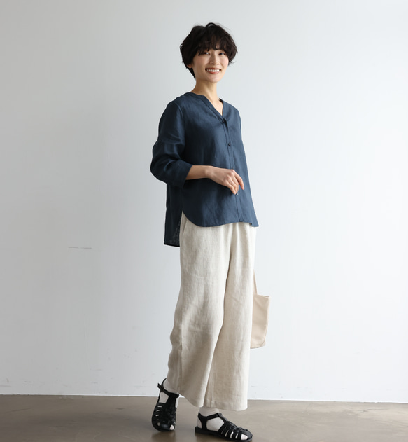 大人のゆとりある着心地 ナチュラル風合いのワイドパンツ 　生成色　250402-1 6枚目の画像