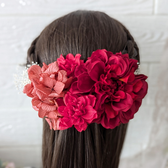 赤色系 花のヘアアクセサリー 成人式 結婚式 髪飾り 髪飾り「雅」赤系 髪飾り ヘアアクセ ヘア