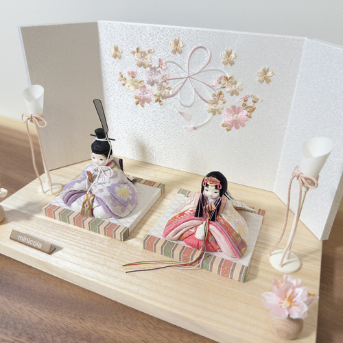 minicola rico梨花（りんか）木目込み雛人形 木台 リボン桜屏風