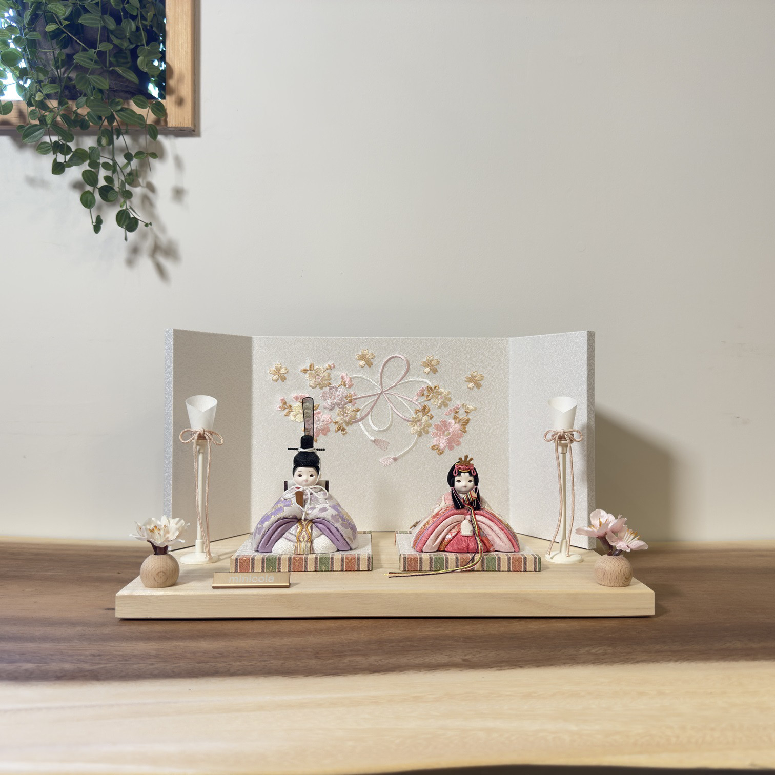 minicola　rico梨花（りんか）木目込み雛人形　木台　リボン桜屏風　ひな人形　ひな祭り