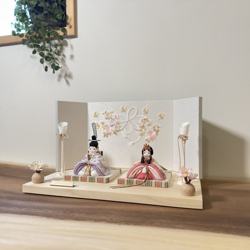 minicola rico梨花（りんか）木目込み雛人形 木台 リボン桜屏風