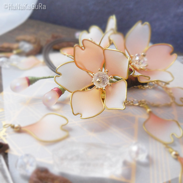 擦り硝子風しっとり桜のイヤーフック-右耳用-