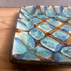 小代焼 三彩角皿 大 小代本谷ちひろ窯 格子 和食器 可愛い かわいい 陶器 食器 chihiro-021 3枚目の画像