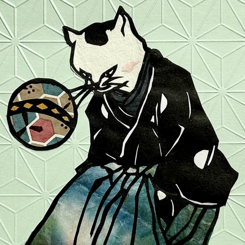 切り絵”和好み”【夏・流行猫(麻葉)】 切り絵 手づくり和雑貨 紙工房季