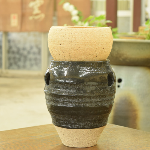 室内用] 信楽焼 陶製 水琴窟「陶琴Light2 黒」 その他インテリア雑貨