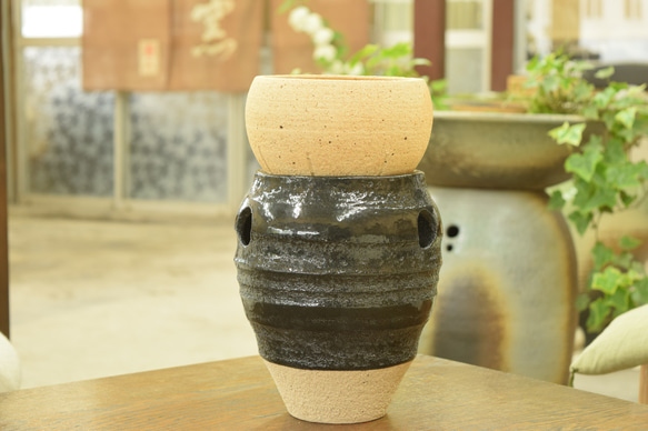 室内用] 信楽焼 陶製 水琴窟「陶琴Light2 黒」 その他インテリア雑貨