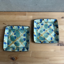 小代焼 三彩角皿 小 小代本谷ちひろ窯 格子 和食器 可愛い かわいい 陶器 食器 chihiro-025 2枚目の画像