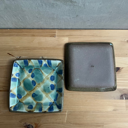 小代焼 三彩角皿 小 小代本谷ちひろ窯 格子 和食器 可愛い かわいい 陶器 食器 chihiro-025 6枚目の画像