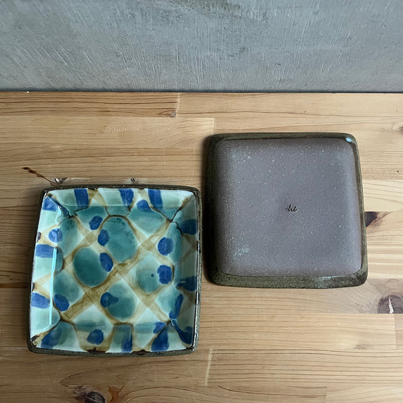 小代焼 三彩角皿 小 小代本谷ちひろ窯 格子 和食器 可愛い かわいい 陶器 食器 chihiro-025 6枚目の画像