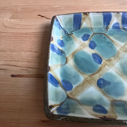 小代焼 三彩角皿 小 小代本谷ちひろ窯 格子 和食器 可愛い かわいい 陶器 食器 chihiro-025 4枚目の画像