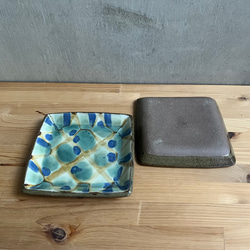 小代焼 三彩角皿 小 小代本谷ちひろ窯 格子 和食器 可愛い かわいい 陶器 食器 chihiro-025 5枚目の画像