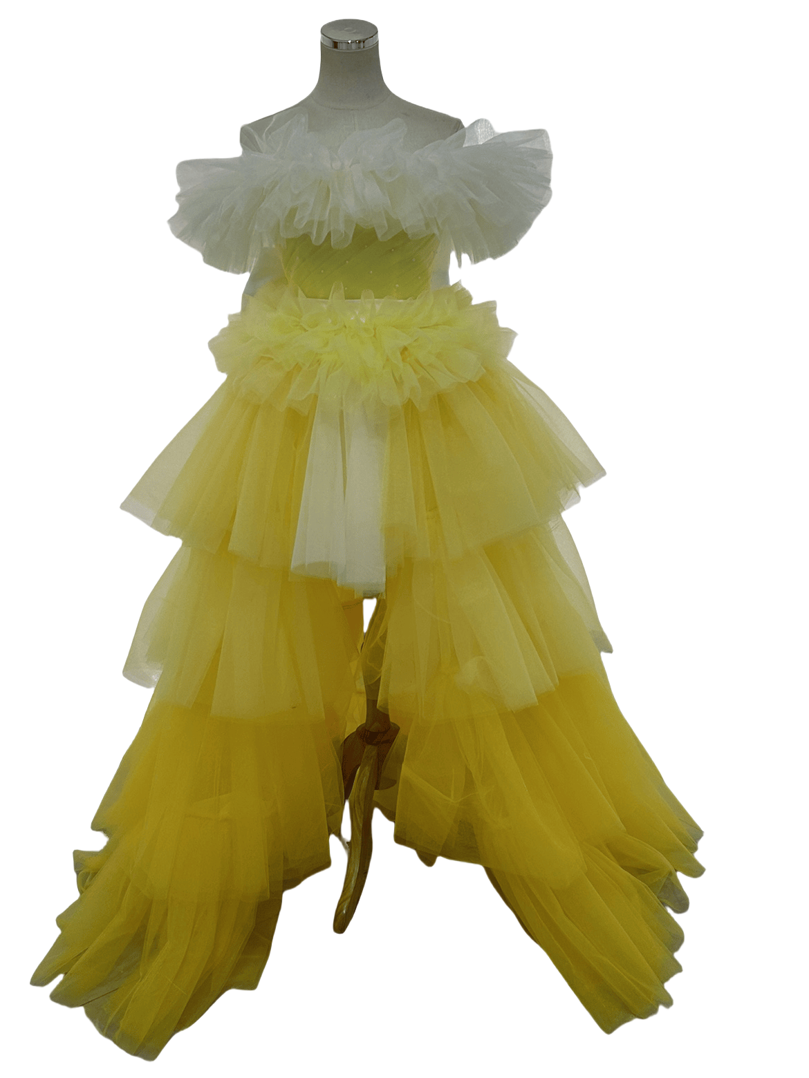 カラードレス イエロー グラデーションドレ オフショル パール フィッシュテール ティアードのドレス 前撮り 二次会