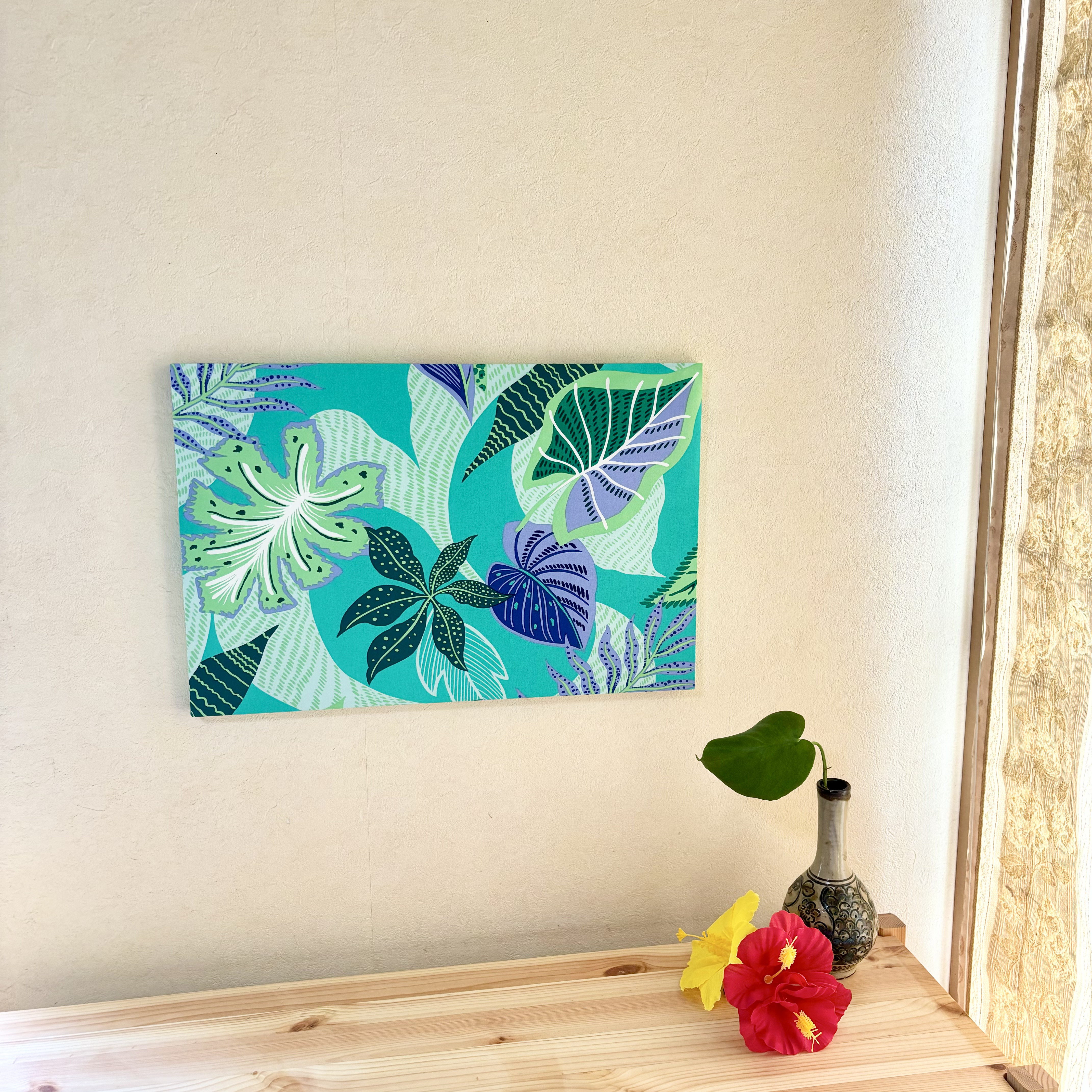 大きなハワイアンファブリックパネル　グリーン