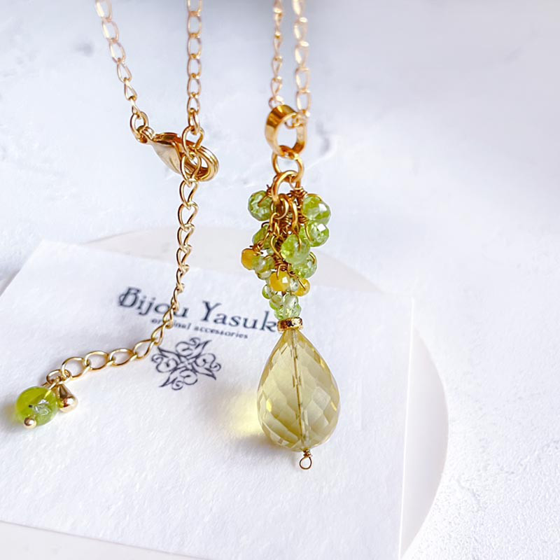 レモンクォーツ ネックレス ペンダント 大粒 天然 ドロップ トップ ネックレス ゴールド チェーン 金アレ対応