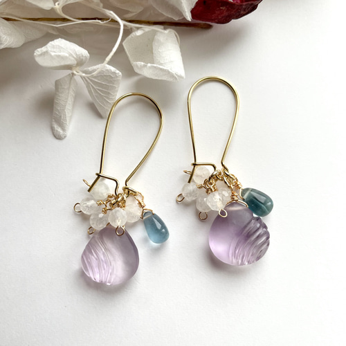 アクアプレーズのデザインピアス 天然石アクセサリー 一点物 爽やかな