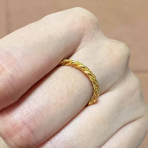 K2424K純金ツイストリング 24金ゴールド指輪 幅2mm中空 結婚指輪