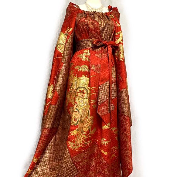 【正絹】着物リメイク 豪華振袖ドレス／キャミワンピースタイプ［330］ 11号】 ファッション 【正絹】着物リメイク 豪華振袖ドレス