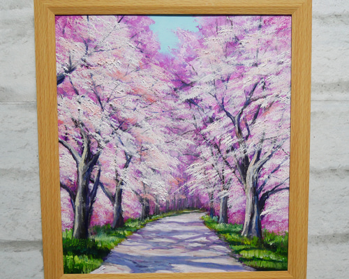 油絵 油彩 油彩画 絵画 絵【桃色の桜の道】 | HIROSHI1990