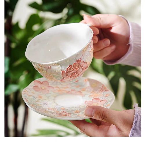 星花川】手作り万華風ティーカップセット 女性のための高級セラミック