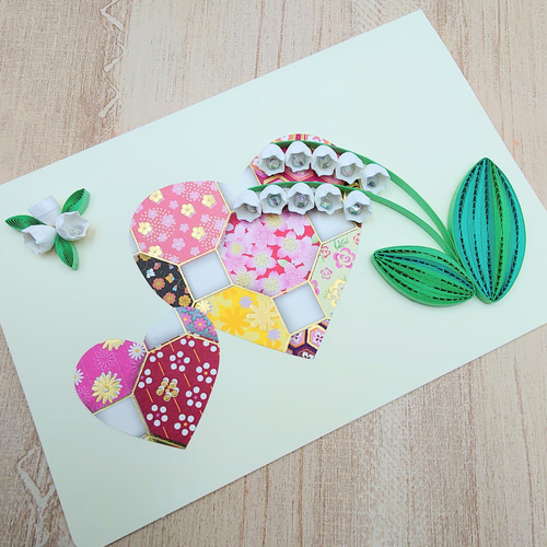 ダブルハートが可愛い❤爽やか鈴蘭のメッセージカード(和風コラージュ