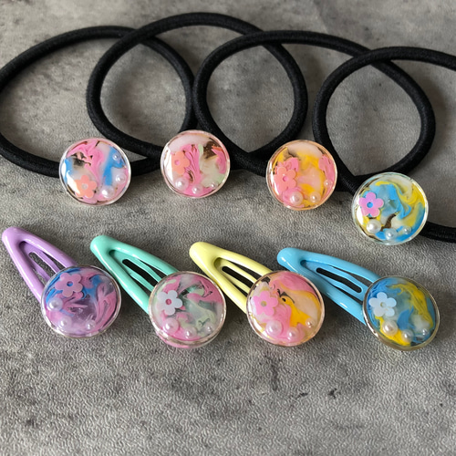 マーブルフラワー あれよあれよ キッズヘアゴム ハンドメイド❁⃘*.ﾟ  