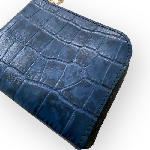 サマーセール】コンパクト L字財布 ミニ クロコダイル ネイビー その他
