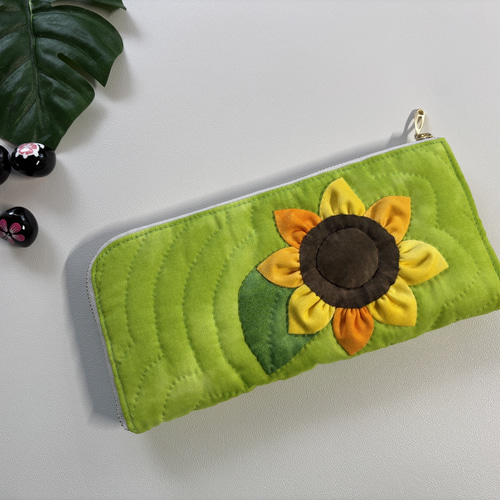 L字ファスナー長財布 真夏のひまわり ハワイアンキルト 長財布 coconut