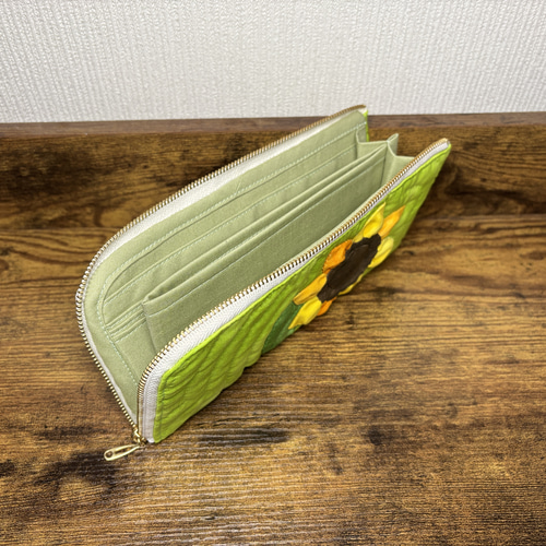 ひまわり/セミオーダー/くったり長財布 夏のひまわりの長財布 花 財布