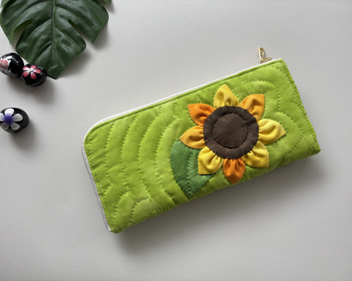L字ファスナー長財布 真夏のひまわり ハワイアンキルト 長財布 coconut