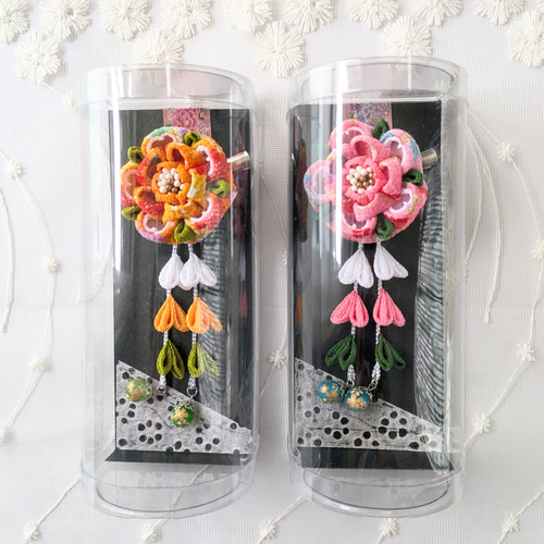 ちりめん友禅の可愛い髪飾りF〜J（2Wayクリップブローチ）＊つまみ  