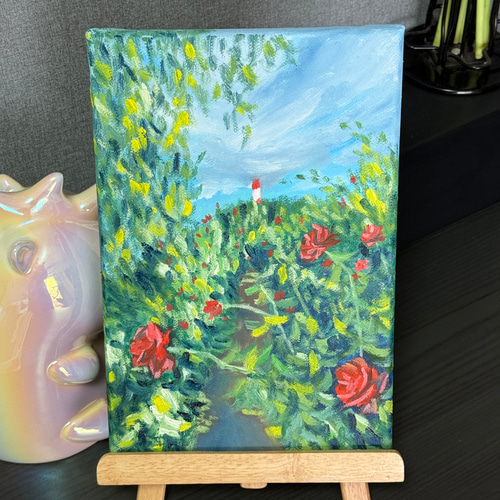 印象派風絵画 油彩 バラ園」 手描き 油絵 油彩画 風景画 原画 キャンバス 印象派 絵画 詩